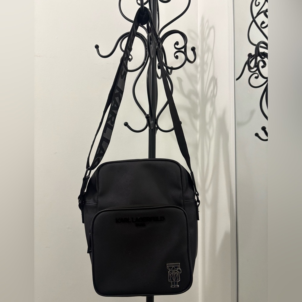 Karl Lagerfeld Black Messenger Bag with Character Detail